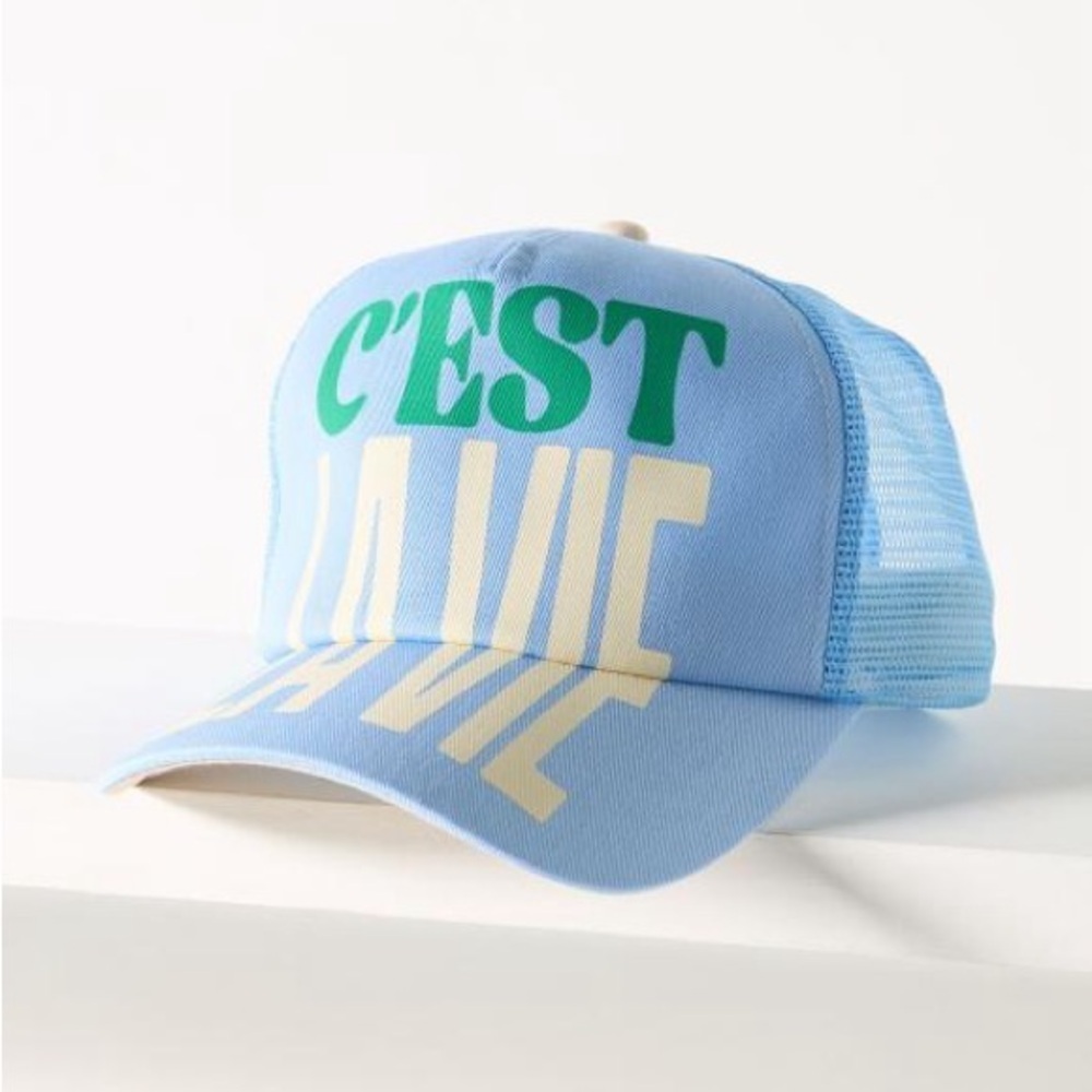 Anthropologie Blue and Green  C’EST la Vie Trucker Hat  New